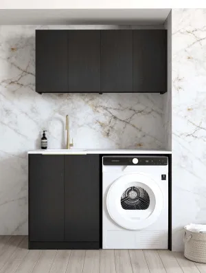 Otti Byron Black Oak 1300mm Laundry And Wall Cabinet With Stone Top & Sink (Package-B) by Otti, a Cabinetry for sale on Style Sourcebook