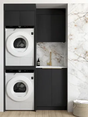 Otti Byron Black Oak 1300mm Laundry And Wall Cabinet With Stone Top & Sink (Package-C) by Otti, a Cabinetry for sale on Style Sourcebook