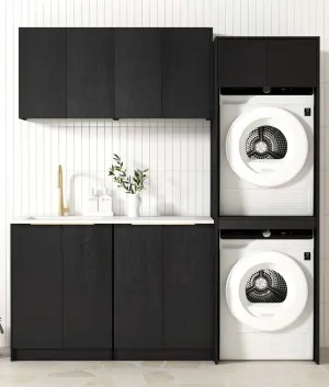 Otti Byron Black Oak 1960mm Laundry And Wall Cabinet With Stone Top & Sink (Package-C) by Otti, a Cabinetry for sale on Style Sourcebook