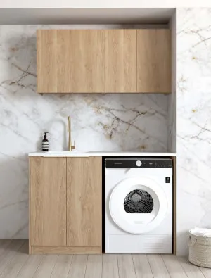 Otti Byron Natural Oak 1300mm Laundry And Wall Cabinet With Stone Top & Sink (Package-B) by Otti, a Cabinetry for sale on Style Sourcebook