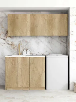Otti Byron Natural Oak 1715mm Laundry And Wall Cabinet With Stone Top & Sink (Package-B) by Otti, a Cabinetry for sale on Style Sourcebook