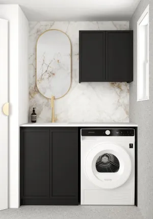 Otti Hampshire Matte Black 1300mm Laundry And Wall Cabinet With Stone Top & Sink (Package-A) by Otti, a Cabinetry for sale on Style Sourcebook