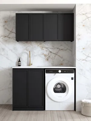 Otti Hampshire Matte Black 1300mm Laundry And Wall Cabinet With Stone Top & Sink (Package-B) by Otti, a Cabinetry for sale on Style Sourcebook