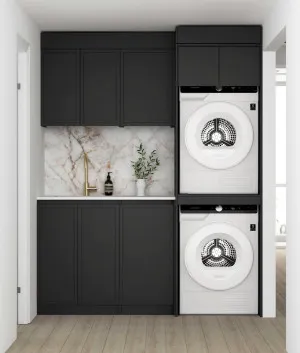 Otti Hampshire Matte Black 1715mm Laundry And Wall Cabinet With Stone Top & Sink (Package-C) by Otti, a Cabinetry for sale on Style Sourcebook