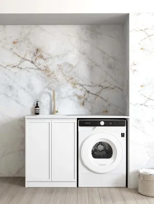 Otti Hampshire Matte White 1300mm Base Laundry Cabinet With Stone Top & Sink by Otti, a Cabinetry for sale on Style Sourcebook