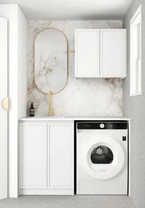 Otti Hampshire Matte White 1300mm Laundry And Wall Cabinet With Stone Top & Sink (Package-A) by Otti, a Cabinetry for sale on Style Sourcebook