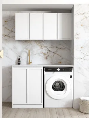 Otti Hampshire Matte White 1300mm Laundry And Wall Cabinet With Stone Top & Sink (Package-B) by Otti, a Cabinetry for sale on Style Sourcebook