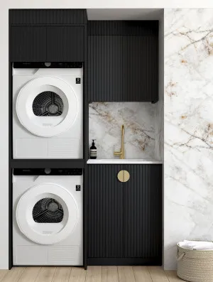 Otti Marlo Matte Black 1300mm Laundry And Wall Cabinet With Stone Top & Sink (Package-C) by Otti, a Cabinetry for sale on Style Sourcebook