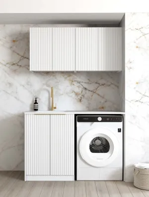 Otti Noosa Matte White 1300mm Laundry And Wall Cabinet With Stone Top & Sink (Package-B) by Otti, a Cabinetry for sale on Style Sourcebook