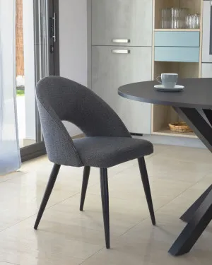 Dark grey Mael chair with steel legs with black finish by Kave Home, a Dining Chairs for sale on Style Sourcebook