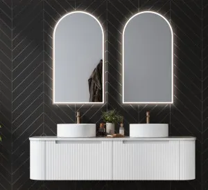 Aulic Petra Curved Matte White 1500mm Double Bowl Wall Hung Vanity W/ German Hettich Runners by Aulic, a Vanities for sale on Style Sourcebook