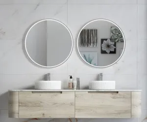 Aulic Hamilton White Oak 1800mm Double Bowl Wall Hung Vanity W/ German Hettich Runners by Aulic, a Vanities for sale on Style Sourcebook