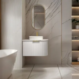 Infinity Rio Matte White 750mm Left Corner Single Bowl Wall Hung Vanity With Stone Top by Infinity, a Vanities for sale on Style Sourcebook