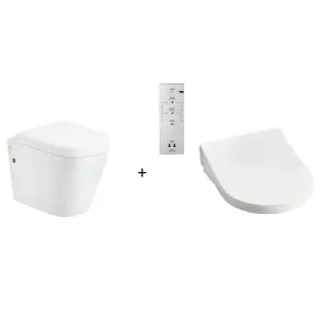 Toto Washlet W/ Remote Control And Autolid Wall Hung Rimless Toilet Package D-Shape Gloss White by Inspire, a Toilets & Bidets for sale on Style Sourcebook