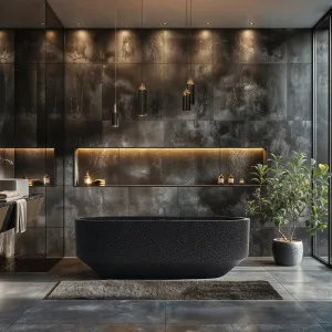 Madu Eden Freestanding Bathtub Terrazo Stone Black 1700mm by Madu Living, a Bathtubs for sale on Style Sourcebook