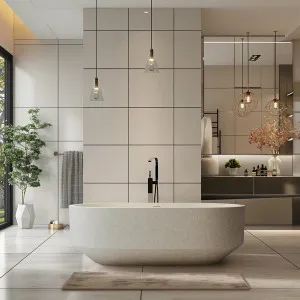 Madu Eden Freestanding Bathtub Terrazo Stone White 1700mm by Madu Living, a Bathtubs for sale on Style Sourcebook