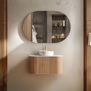 Orio Hayman Light Walnut Fluted 750mm Curve Single Bowl Wall Hung Vanity by Orio, a Vanities for sale on Style Sourcebook