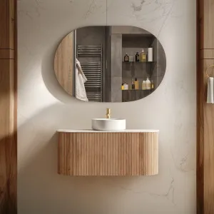 Orio Hayman Light Walnut Fluted 900mm Curve Single Bowl Wall Hung Vanity by Orio, a Vanities for sale on Style Sourcebook