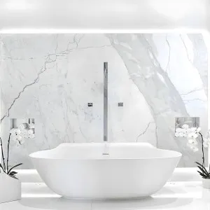 Pietra Bianca Alice Back-To-Wall Freestanding Stone Bathtub Matte White 1700mm by Pietra Bianca, a Bathtubs for sale on Style Sourcebook