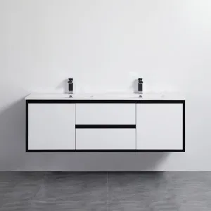 Poseidon Petra Matte White and Matte Black 1500mm Double Bowl Wall Hung Vanity by Poseidon, a Vanities for sale on Style Sourcebook