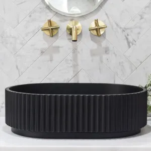 Enflair Stadio Groove Fluted Oval Shape Above Counter Basin Matte Black 480mm by Enflair, a Basins for sale on Style Sourcebook