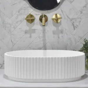 Enflair Stadio Groove Fluted Oval Shape Above Counter Basin Matte White 480mm by Enflair, a Basins for sale on Style Sourcebook