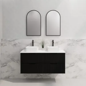 Riva Bali Matte Black 1200mm Double Bowl Wall Hung Vanity by Riva, a Vanities for sale on Style Sourcebook