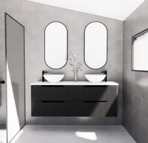 Riva Bali Matte Black 1500mm Double Bowl Wall Hung Vanity by Riva, a Vanities for sale on Style Sourcebook