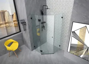 Covey Wall to Wall Diamond Frameless Hinge Door Matte Black by Covey, a Shower Screens & Enclosures for sale on Style Sourcebook