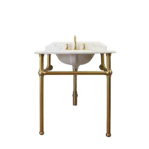 Turner Hastings Mayer Basin Stand with Real Carrara Marble Top Brushed Brass 750mm by Turner Hastings, a Basins for sale on Style Sourcebook