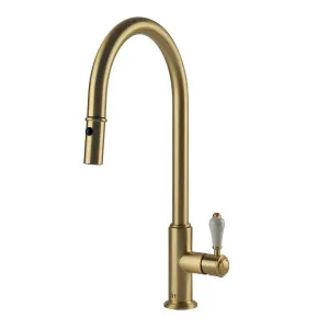 Turner Hastings Ludlow Pull out Sink Mixer 418mm Brushed Brass (Ceramic Handle) by Turner Hastings, a Bathroom Taps & Mixers for sale on Style Sourcebook