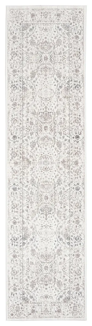 Natasha Cream And Silver Grey Traditional Floral Runner Rug by Miss Amara, a Persian Rugs for sale on Style Sourcebook
