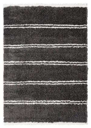 Yara Charcoal Grey and Ivory Shag Rug by Miss Amara, a Shag Rugs for sale on Style Sourcebook
