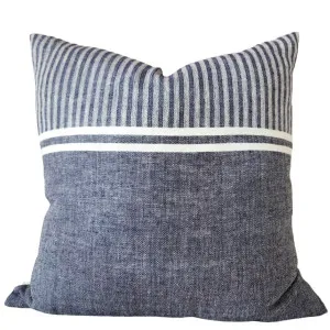 Aya Linen Cushion 55cm Square - White | Ocean Blue Striped by Macey & Moore, a Cushions, Decorative Pillows for sale on Style Sourcebook