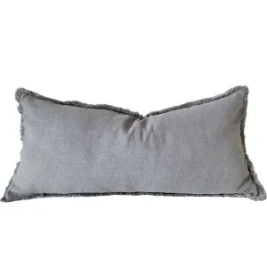 Champêtre Heavy Weight French Linen Cushion 40x90cm Long Lumbar - Blue Grey by Macey & Moore, a Cushions, Decorative Pillows for sale on Style Sourcebook