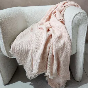 LAST ONE - BURSA Cotton Throw 150cm x 200cm | Coral Pink by Macey & Moore, a Cushions, Decorative Pillows for sale on Style Sourcebook