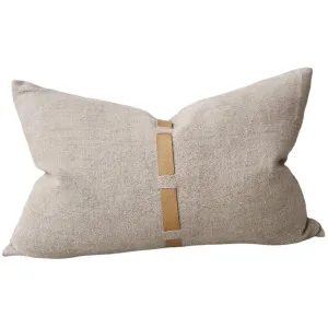 LAST ONE - Florrie Linen Cushion 40x60cm Lumbar - Natural | Leather Strap by Macey & Moore, a Cushions, Decorative Pillows for sale on Style Sourcebook