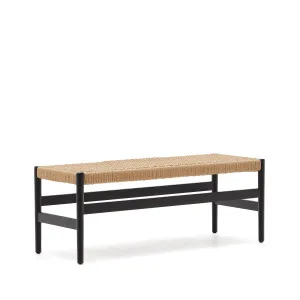 Zaide bench made of solid oak wood in a black finish and rope cord seat, 120 cm, FSC 100% by Kave Home, a Benches for sale on Style Sourcebook