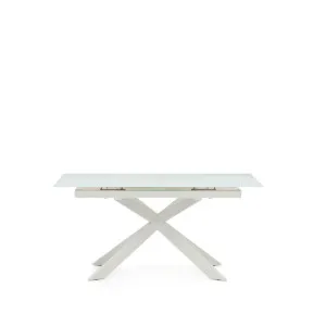 Vashti extendable round table in glass and MDF with steel legs in white, 160 (210) x 90 cm by Kave Home, a Dining Tables for sale on Style Sourcebook