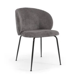 Minna chenille chair in grey with steel legs in a black finish by Kave Home, a Dining Chairs for sale on Style Sourcebook