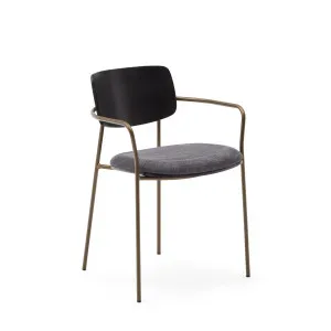 Maureen stackable chair with ash veneer in dark finish and metal in brass finish by Kave Home, a Dining Chairs for sale on Style Sourcebook