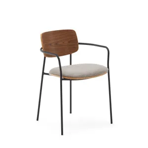 Maureen stackable chair with walnut veneer in natural finish and metal legs in black finish. by Kave Home, a Dining Chairs for sale on Style Sourcebook