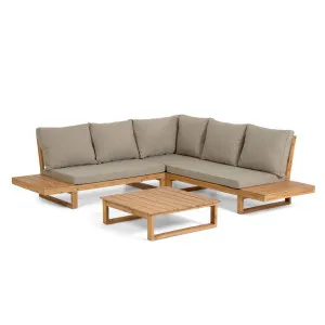 Flaviina 5 seater solid acacia wood corner sofa set with table by Kave Home, a Outdoor Sofas for sale on Style Sourcebook