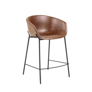 Brown synthetic leather Yvette barstool with steel legs in a black finish height 65 cm by Kave Home, a Bar Stools for sale on Style Sourcebook