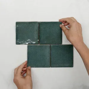 Dark Green Dianna Zellige Tile 100 x 100 x 9mm Spanish Ceramic by The Blue Space, a Moroccan Look Tiles for sale on Style Sourcebook