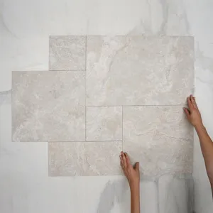 Ivory Valerie Travertine Tile P4 Tech Grip Porcelain French Pattern by The Blue Space, a Porcelain Tiles for sale on Style Sourcebook