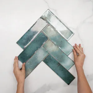 Jade Green Leon Spanish Subway Tile Gloss 69 x 240mm Ceramic by The Blue Space, a Subway Tiles for sale on Style Sourcebook