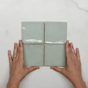 Pale Green Dianna Zellige Tile 100 x 100 x 9mm Spanish Ceramic by The Blue Space, a Moroccan Look Tiles for sale on Style Sourcebook