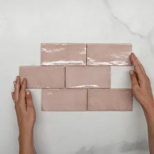 Pink Dianna Hand Made Subway Tile 75 x 150 x 9mm Spanish Ceramic by The Blue Space, a Subway Tiles for sale on Style Sourcebook