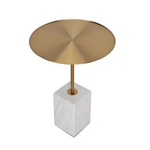 Kelvin 45cm Brushed Gold Side Table - Carrara Marble by Interior Secrets - AfterPay Available by Interior Secrets, a Side Table for sale on Style Sourcebook